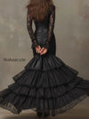 black-faux-leather-corset-maxi-dress-with-lace-sleeves