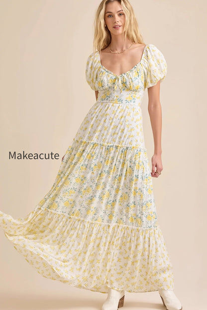 puff-sleeve-floral-v-neck-boho-dress