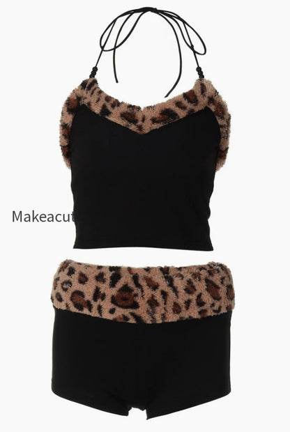 leopard-trim-cami-top-and-shorts-set