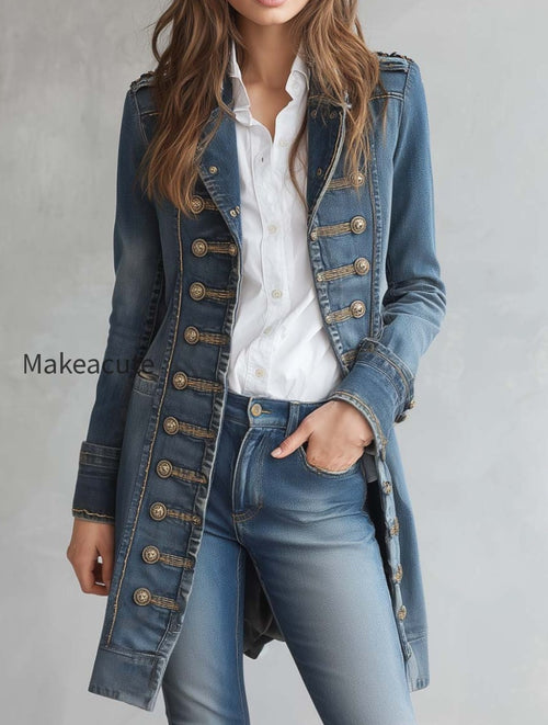 Retro Military Button-down Denim Jacket