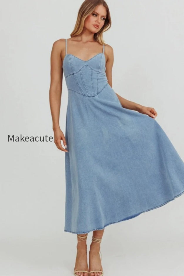 vintage-v-neck-denim-dress