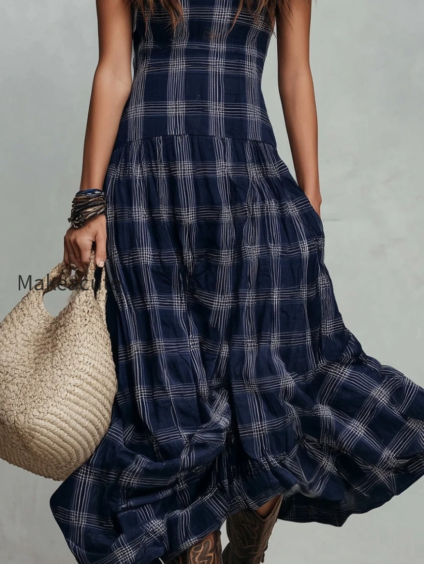 classic-plaid-sleeveless-side-pocket-maxi-dress