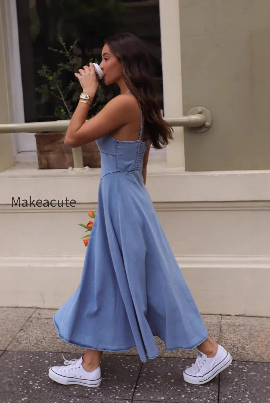 vintage-v-neck-denim-dress
