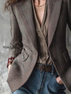 retro-plaid-woolen-rose-embroidered-lapel-blazer