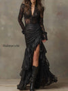 black-faux-leather-corset-maxi-dress-with-lace-sleeves