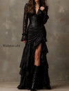 black-faux-leather-corset-maxi-dress-with-lace-sleeves
