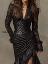 black-faux-leather-corset-maxi-dress-with-lace-sleeves