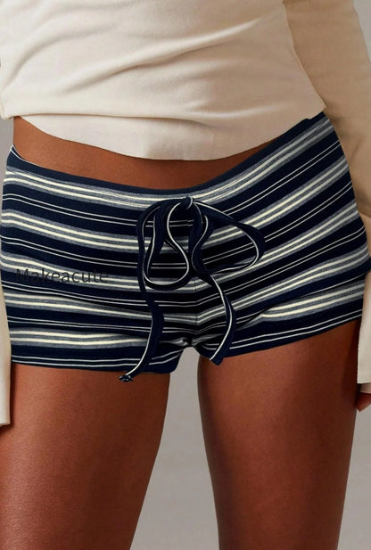 simple-stripe-drawstring-low-waist-shorts