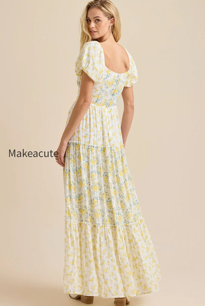 puff-sleeve-floral-v-neck-boho-dress