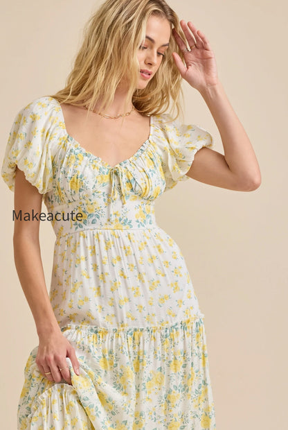 puff-sleeve-floral-v-neck-boho-dress