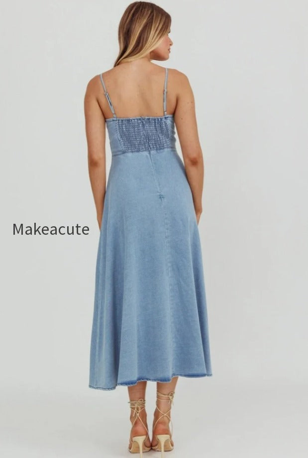 vintage-v-neck-denim-dress