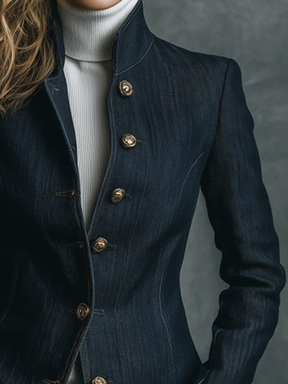 vintage-high-collar-classic-curve-cut-denim-brass-button-jacket