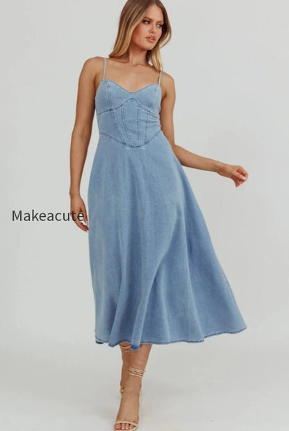 vintage-v-neck-denim-dress