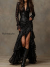 black-faux-leather-corset-maxi-dress-with-lace-sleeves