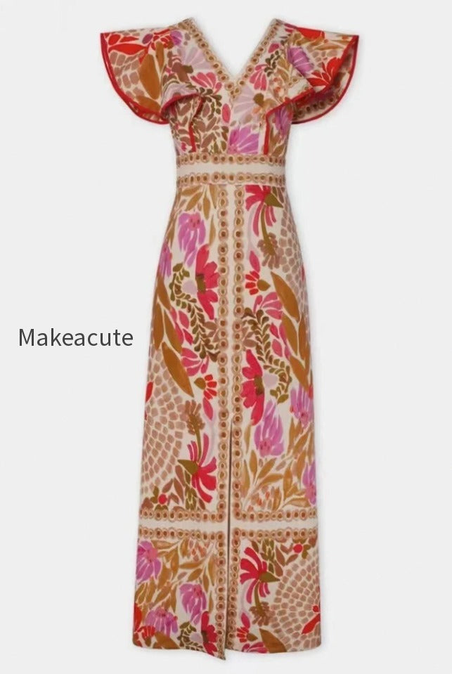 floral-ruffle-slit-back-v-boho-dress